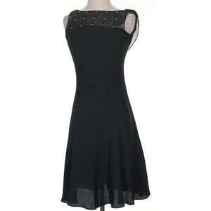 Evan-Picone Blk Sleeveless Cocktail Dress W/illusion Neckline&Rhinestone Details